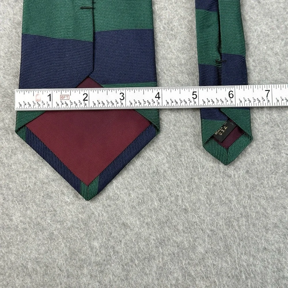 Vintage Bergdorf Goodman Silk Tie Navy Green Regimental Stripe USA 57x4